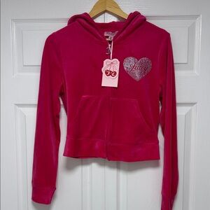 NWT Juicy Couture Velour Rhinestone Heart Zip Hoodie Vixen Pink